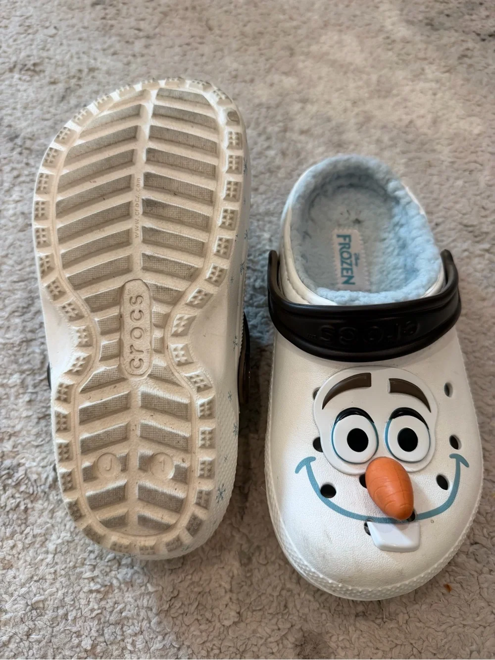 CROCS Kids Frozen Olaf Fleece-Lined Clogs in White, Brown & Orange